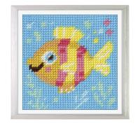 Trimits Kit de Medio Punto/Tapiz para Niños Vaca - Lienzo Impreso 17 x 17cm con Hilos Acrílicos, Aguja de Plástico, Gráfico en Color e Instrucciones - Kit Creativo para Niños