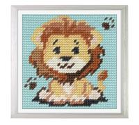 Trimits Kit de Medio Punto/Tapiz para Niños Vaca - Lienzo Impreso 17 x 17cm con Hilos Acrílicos, Aguja de Plástico, Gráfico en Color e Instrucciones - Kit Creativo para Niños