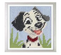 Trimits Kit de Medio Punto/Tapiz para Niños Vaca - Lienzo Impreso 17 x 17cm con Hilos Acrílicos, Aguja de Plástico, Gráfico en Color e Instrucciones - Kit Creativo para Niños