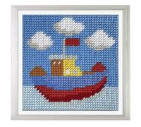 Trimits Kit de Medio Punto/Tapiz para Niños Vaca - Lienzo Impreso 17 x 17cm con Hilos Acrílicos, Aguja de Plástico, Gráfico en Color e Instrucciones - Kit Creativo para Niños