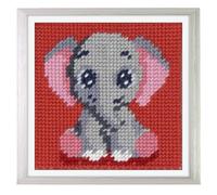 Trimits Kit de Medio Punto/Tapiz para Niños Vaca - Lienzo Impreso 17 x 17cm con Hilos Acrílicos, Aguja de Plástico, Gráfico en Color e Instrucciones - Kit Creativo para Niños