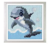 Trimits Kit de Medio Punto/Tapiz para Niños Vaca - Lienzo Impreso 17 x 17cm con Hilos Acrílicos, Aguja de Plástico, Gráfico en Color e Instrucciones - Kit Creativo para Niños