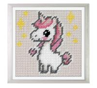Trimits Kit de Medio Punto/Tapiz para Niños Vaca - Lienzo Impreso 17 x 17cm con Hilos Acrílicos, Aguja de Plástico, Gráfico en Color e Instrucciones - Kit Creativo para Niños
