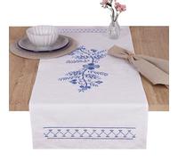 Trimits Kit de Punto de Cruz, Camino de Mesa, Incluye Tela Impresa, Hilos, Aguja e Instrucciones (Idioma español no garantizado), 40 x 100 cm, diseño Floral Azul