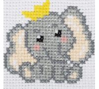 Trimits Kit de punto de cruz para niños para aprender a cruzar, incluye instrucciones de hilo de aguja de lienzo, 15 x 15 cm, elefante