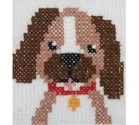 Trimits Kit de punto de cruz para niños para aprender a cruzar, instrucciones de hilo de aguja de lona incluidas, 15 x 15 cm, perro