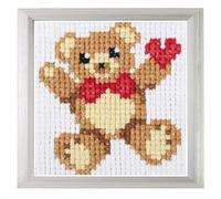 Trimits Kit de punto de cruz para niños para aprender a cruzar, instrucciones de hilo de aguja de lona incluidas, 15 x 15 cm, oso de peluche