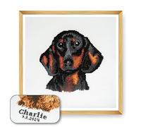 Trimits Kit de punto de cruz para perros - Bordado personalizado para adultos principiantes, decoración de pared amantes de los animales,dueños de perros,36x36cm,marco no incluido, Perro Salchicha