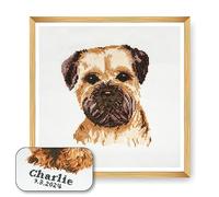 Trimits Kit de punto de cruz para perros - Bordado personalizado para adultos principiantes, decoración de pared amantes de los animales,dueños de perros,36x36cm,marco no incluido, Terrier de Frontera