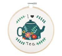 Trimits Kits de bordado - Kit de bordado para principiantes de 15 cm (6"), kits de punto de cruz para adultos, set de inicio con bastidor de bambú, tela, hilos, aguja y soporte - I Love Tea