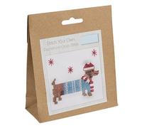 Trimits Mini kit de punto de cruz, 13 x 13 cm, diseño de perro salchicha de Navidad