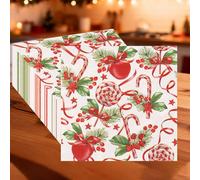 Trimming Shop 100 servilletas de papel de Navidad rojas - 2 capas de 33 cm servilletas de mesa festivas con bastones de caramelo, bolas, acebo y flor de Pascua para cena de Navidad, fiestas, banquetes