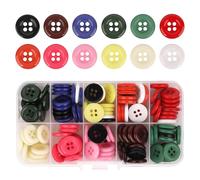 Trimming Shop 120 botones coloridos, 12 colores, botón redondo de resina de 15 mm, botones de manualidades de 4 agujeros con caja de almacenamiento para costura, tejer, manualidades, proyectos hechos