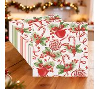 Trimming Shop 20 servilletas de papel de Navidad rojas - 2 capas de 33 cm servilletas de mesa festivas con bastones de caramelo, bolas, acebo y flor de Pascua para cena de Navidad, fiestas, banquetes
