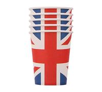 Trimming Shop 20 vasos de papel de la bandera británica de 266 ml, suministros de fiesta británicos, vajilla desechable para celebración de cumpleaños del rey Carlos III, decoración, fiesta callejera