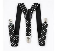Trimming Shop 25mm Ajustable Delgado Unisex Hombre Mujer Elástico Pantalones con Tirantes con Clip para Disfraz (Negro con Blanco Lunares)
