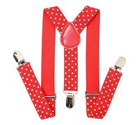 Trimming Shop 25mm Ajustable Delgado Unisex Hombre Mujer Elástico Pantalones con Tirantes con Clip para Disfraz (Rojo con Lunares Blancos)