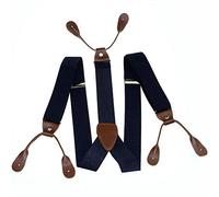 Trimming Shop 25mm Unisex Hombre Negra con Marrón Ojal Botón Tirantes Elástico Ajustable y Forma para Pantalones Anti-Deslizante con Cierre Fuerte Clips Loops Azul Marino, 44"