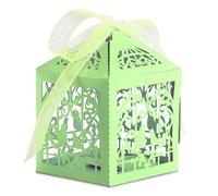 Trimming Shop 50 cajas de regalo de dulces con cinta de organza, corte preciso, pájaros de amor, boda, aniversario, fiesta de cumpleaños, baby shower, evento, verde, 100 unidades