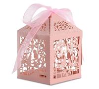 Trimming Shop 50 cajas de regalo de dulces con cinta de organza, corte preciso, pájaros de amor, boda, aniversario, fiesta de cumpleaños, baby shower, evento, rosa, 100 unidades