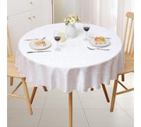 Trimming Shop Blanco Redondo Adamascado Mantel con un Superposición Rama Diseño de Remolino para Navidad Vajilla, Banquete, Fiestas, Cena, Cocina, Restaurante, Boda (Individual) - 1 Unidad, 90 Inches