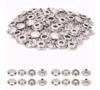 Trimming Shop Botones de presión de 10 mm, 4 partes, duraderos y ligeros, botones de metal sin costuras, cierres a presión para manualidades de cuero, chaquetas, reparación de ropa, bolsos, plata, 100