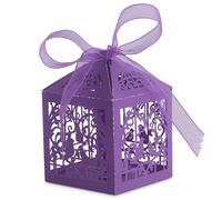 Trimming Shop Caramelo Regalo Detalle Cajas con Cinta de Organza Precisa Corte Dulce Amor Pájaros Aniversario Bodas Fiesta Cumpleaños Baby Shower Evento - Púrpura Oscuro, 50pcs
