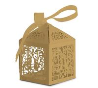 Trimming Shop Caramelo Regalo Detalle Cajas Con Cinta de Organza Precisa Corte Dulce Amor Pájaros Aniversario Bodas Fiesta Cumpleaños Baby Shower Evento - Oro, 50pcs