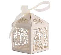 Trimming Shop Caramelo Regalo Detalle Cajas con Cinta de Organza Precisa Corte Dulce Amor Pájaros Aniversario Bodas Fiesta Cumpleaños Baby Shower Evento - Beige, 50pcs