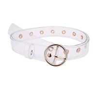 Trimming Shop Cinturón de cintura con ojales para mujer, cintura transparente transparente para vestidos, jeans, Transparente con hebilla redonda dorada, 109cm