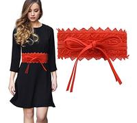 Trimming Shop Cinturón de cintura para mujer, de encaje hueco, cinturón Obi con lazo, para vestidos de novia, uso diario, 100 mm de ancho, coral, 100mm Wide