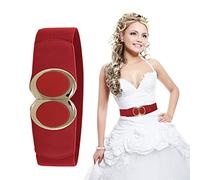 Trimming Shop Cinturón elástico rojo para mujer con hebilla circular brillante, talla única, accesorio de moda para todas las niñas, 60 mm de ancho, 76,2 cm - 86,36 cm
