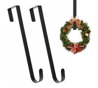 Trimming Shop Colgador de puerta de metal negro de 12.5 pulgadas, paquete de 2 - Gancho ajustable sobre la puerta para coronas de Navidad, decoraciones de entrada, exhibición de vacaciones de puerta