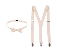 Trimming Shop Conjunto de tirantes y pajarita para niños, ajustables en forma de Y, totalmente elásticos, con clip, color rosa, accesorio de ropa perfecto para niños, beige, 85 cm (12-16 años)