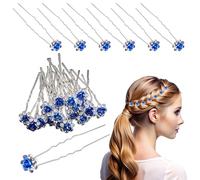 Trimming Shop Diamante Bañado en Plata Brillante Cristales Rosa Flor Pelo Broches Clips Pelo de Mujer Joyería para Bodas Boda Peinado, Graduación Fiesta - Azul, 10pcs