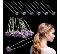 Trimming Shop Diamante Bañado en Plata Brillante Cristales Rosa Flor Pelo Broches Clips Pelo de Mujer Joyería para Bodas Boda Peinado, Graduación Fiesta - Lila Púrpura, 10pcs