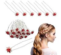 Trimming Shop Diamante Bañado en Plata Brillante Cristales Rosa Flor Pelo Broches Clips Pelo de Mujer Joyería para Bodas Boda Peinado, Graduación Fiesta - Rojo, 10pcs