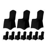 Trimming Shop Funda para silla de elastano de poliéster elástico, fundas planas para comedor, lavables y extraíbles, fundas para sillas de boda, banquetes, ceremonias y cenas de hotel (negro, paquete