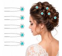 Trimming Shop Horquillas para el pelo con diseño de rosa turquesa de cristal: pinzas de boda con flores de diamantes de imitación, elegantes accesorios de joyería para el cabello para mujeres