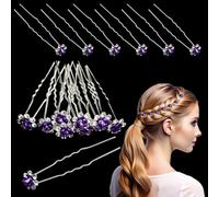 Trimming Shop Horquillas para el pelo con rosas moradas de cristal: pinzas de boda con flores de diamantes de imitación, elegantes accesorios de joyería para el cabello para mujeres, peinados