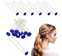 Trimming Shop Horquillas para el pelo de novia de cristal para bodas: elegantes horquillas de pelo de acero inoxidable azul real con diamantes de imitación y accesorios para mujeres, niñas, damas de