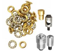 Trimming Shop Juego de 50 ojales dorados de diamante de 6 mm con arandelas, 2 troqueles de corte y perforación a mano de máquina verde, ojales de diamantes de imitación para bolsos, cinturones y