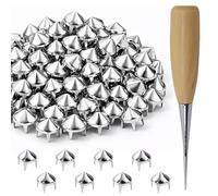 Trimming Shop Kit de 600 pernos de cono alto plateados, remaches de punta de 6,5 mm, 8 mm, 9 mm, con puntas y herramienta de punzón, tachuelas de metal para manualidades, chaquetas, bolsas y adornos