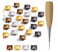 Trimming Shop Kit de pernos piramidales de 9 mm, bronce, oro, plomizo, plata, 400 remaches de metal con puntas, tachuelas de cabeza de clavo para chaquetas, bolsos, zapatos, herramienta de punzón de