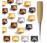 Trimming Shop Kit de tachuelas piramidales de 12 mm, bronce, oro, plomizo, plata, 400 remaches de metal con puntas, tachuelas de cabeza de clavo para chaquetas, bolsos, zapatos, incluye herramienta de