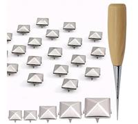 Trimming Shop Kit de tachuelas piramidales de 6 mm, 8 mm, 9 mm, 12 mm, plateados, remaches de punta con puntas y herramienta de punzón para manualidades, chaquetas, bolsas y adornos de bricolaje - 400