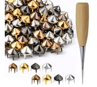 Trimming Shop Kit de tacos de cono alto de 9 mm, 400 piezas, color dorado, plateado, plomizo, bronce con puntas y herramienta de punzón para manualidades, chaquetas, bolsas y adornos de bricolaje