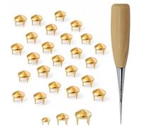 Trimming Shop Kit de tacos dorados de cono bajo de 6,5 mm, 8 mm, 9 mm, 600 piezas, remaches de punta punk con puntas y herramienta de punzón, tachuelas de metal para artesanía en cuero, chaquetas