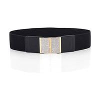 Trimming Shop Mujer Negro Cinturón Elástico Con Dorado Hebilla Diamante Ajustable, Ajustable Cinturilla para Formal, Ropa Casual, Fiesta Boda, 65mm Ancho - Negro, Chica