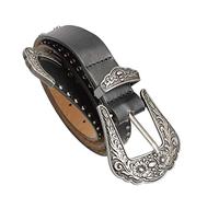 Trimming Shop Negro Occidental Cinturón Piel Sintética Tira Vintage Hebilla Redondo Oro Rosa Remache con Tachuelas Vaquero Cinturón Moda Informal Accesorio 25mm Ancho - Gunmetal, L